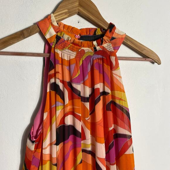 Fate Multicolored Sleeveless Mini Dress SZ M NWT Retro Flowy Smocked Artsy Boho - Picture 2 of 8